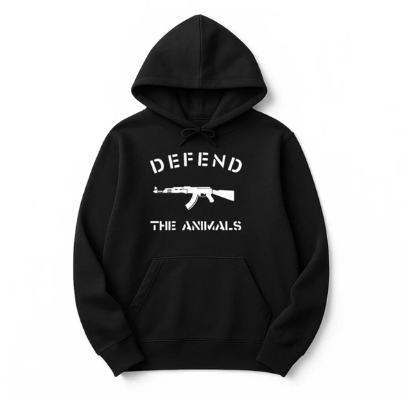 Arm The Animals Tops - Arm The Animals Vegan Hoodie – Black Graphic Pullover Sweatshirt (Unisex)
